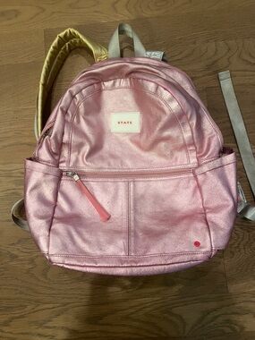 STATE Shimmering Pink Backpack with Gold Strap Detail